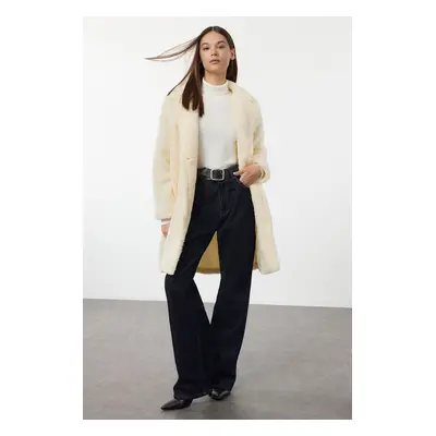 Trendyol Ecru Regular Plush Midi Coat