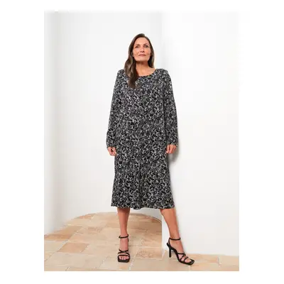 LC Waikiki Crew Neck Patterned Long Sleeve Viscose Women's Dress