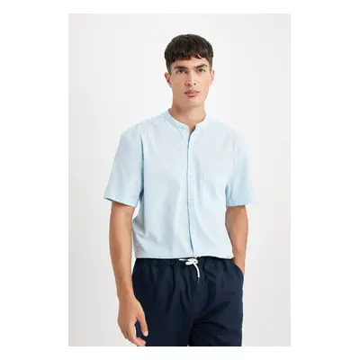 DEFACTO Regular Fit Mandarin Collar Cotton Short Sleeve Shirt