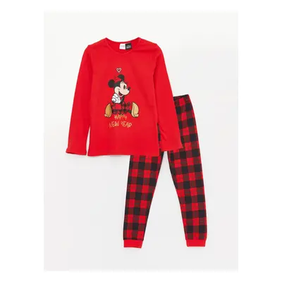 LC Waikiki Crew Neck Minnie Mouse Printed Long Sleeve Girls Kids Pajamas Set