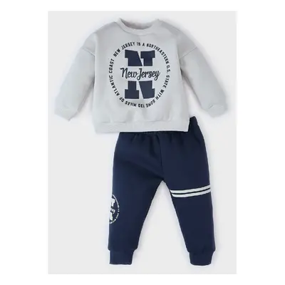 DEFACTO Baby Boy 2-Piece Set Crew Neck Printed Sweatshirt Elastic Waist Tracksuit Bottoms