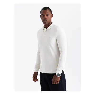 Ombre Structured men's polo longsleeve with patch - white