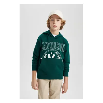 DEFACTO Boys' Oversize Fit Printed Hooded Sweatshirt