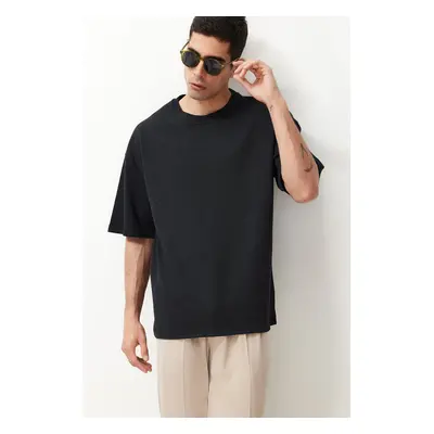 Trendyol Basic Anthracite Oversize/Wide Cut Textured Waffle Short Sleeve T-Shirt