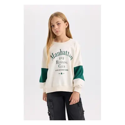 DEFACTO Girl Oversize Wide Pattern Crew Neck Printed Sweatshirt