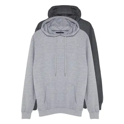 Trendyol Gray Pack Regular/Normal Cut Basic Hooded Sweatshirt