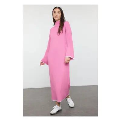 Trendyol Pink Stitch Detailed Long Knit Dress