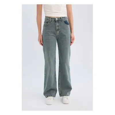 DEFACTO 90's Wide Leg High Waist Wide Leg Pocket Long Jean Washed Trousers