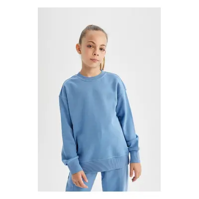 DEFACTO Girl Relax Fit Crew Neck Cotton Basic Plain School Sweatshirt