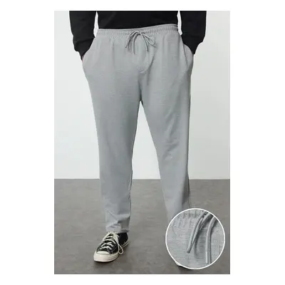 Trendyol Large Size Gray Regular Fit Elastic Waist and Tie Fabric Trousers