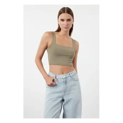 Trendyol Khaki Plain Slim Square Collar Super Crop Knitted Undershirt