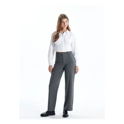 LC Waikiki Vision Grey Melange Slim Fit Straight Wide Leg Women's Trousers