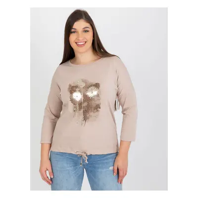 Dámská béžová halenka plus size s nášivkami