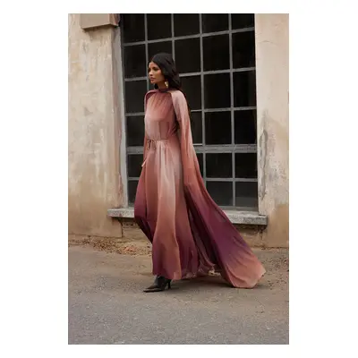 Trendyol X AI Brown Gradient Cape Evening Dress