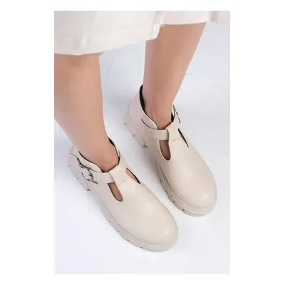 Mio Gusto Norma Beige Color Thick Soled Women's Loafer Shoes