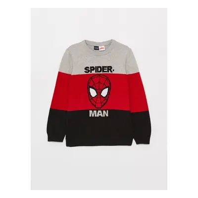 LC Waikiki Crew Neck Spiderman Patterned Long Sleeve Boy's Knitwear Sweater