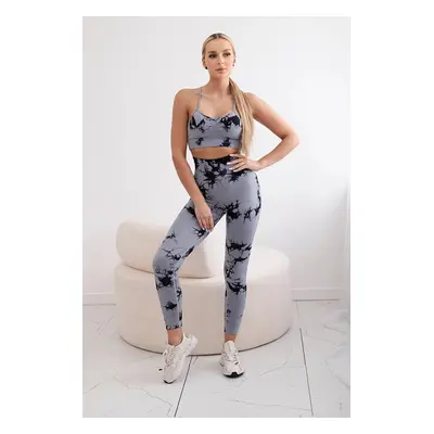 Dámský fitness set top + push up legíny - šedá