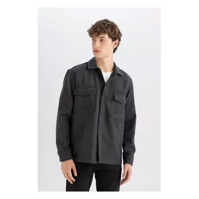 DEFACTO Relax Fit Acrylic Blend Basic Plain Long Sleeve Shirt Jacket