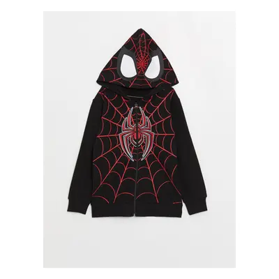 LC Waikiki Hooded Spiderman Printed Long Sleeve Boys' Zipper Sweatshirt