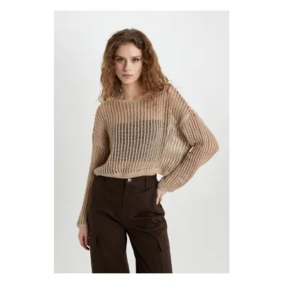 DEFACTO Relax Fit Boat Neck Crochet Sweater