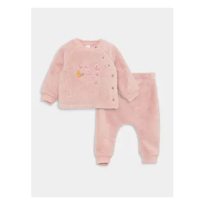 LC Waikiki Crew Neck Long Sleeve Embroidery Detailed Baby Girl Cardigan and Trousers 2-Pack