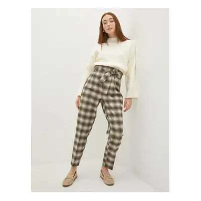 LC Waikiki Comfortable Fit Plaid Paperbag Women's Trousers