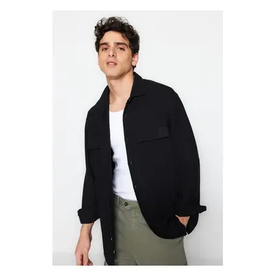 Trendyol Black Oversize Fit Linen Textured Double Pocket Jacket Shirt