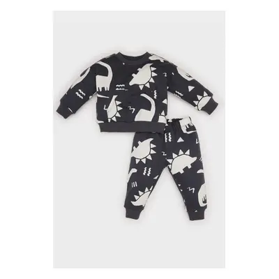 DEFACTO Baby Boy 2-Piece Set Dinosaur Printed Sweatshirt Elastic Waist Tracksuit Bottoms