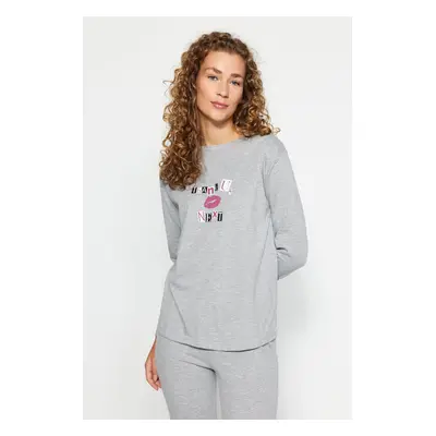 Trendyol Gray Melange 100% Cotton Tshirt-Jogger Knitted Pajamas Set