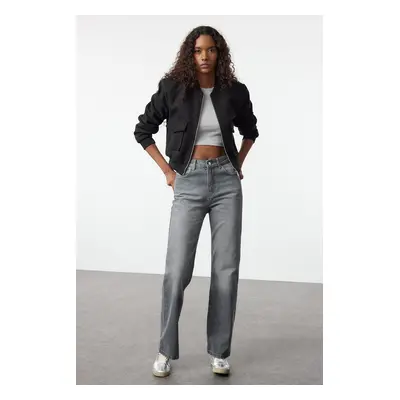 Trendyol Grey High Waist Wide Leg Jeans