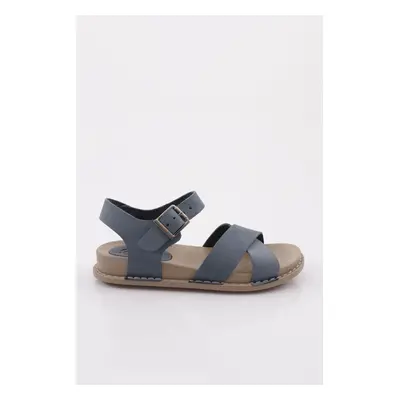 DGN P31 Women's Cross Strap Sandals Genuine Leather Blue Nubuck