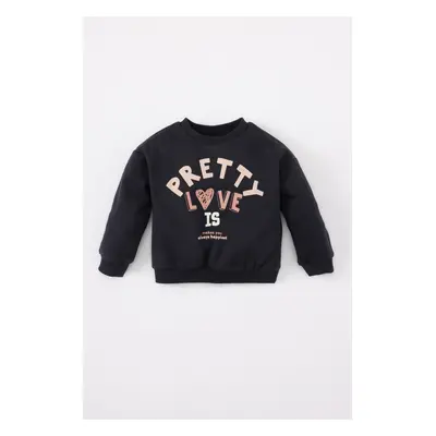 DEFACTO Baby Girl Crew Neck Printed Soft Fluffy Inner Sweatshirt