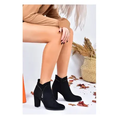 Fox Shoes Black Suede Thick High Heeled Women's Boots