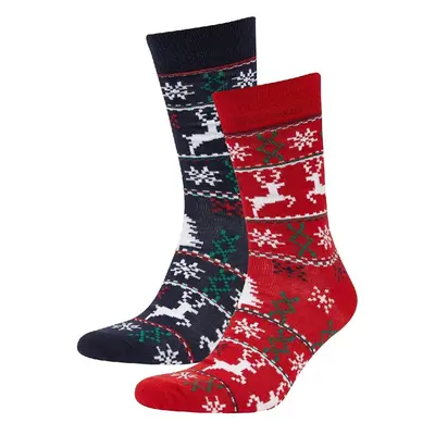 DEFACTO Men's Christmas Themed 2-Pack Cotton Long Socks