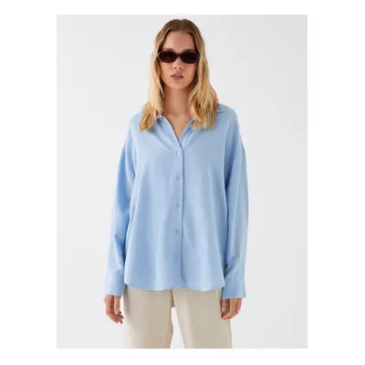 LC Waikiki Plain Long Sleeve Oversize Linen Blend Women's Shirt