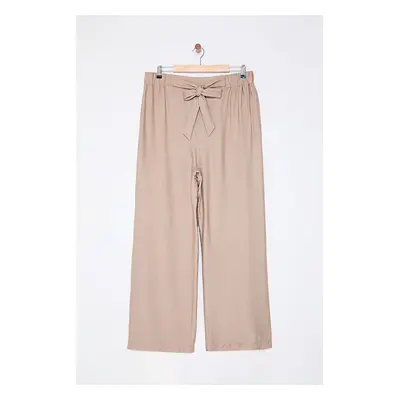 Trendyol Curve Mink Elastic Elastic Waist Belted Wide Leg Woven Plus Size Trousers