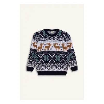 DEFACTO Boy's Crew Neck Christmas Themed Knitwear Sweater