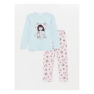 LC Waikiki Crew Neck Printed Long Sleeve Girl's Pajama Set