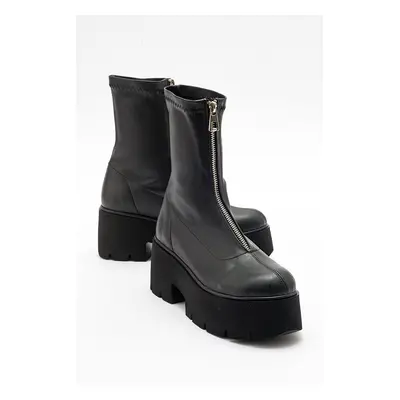 LuviShoes OVİL Black Stretch Thick Sole Women's Boots With Zipper