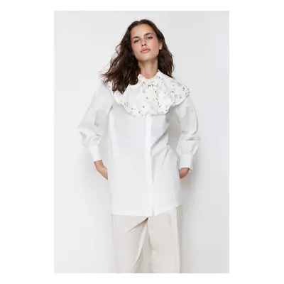 Trendyol Ecru Large Embroidered Baby Collar Cotton Woven Shirt