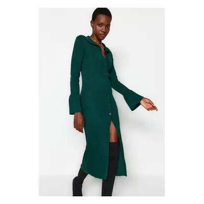 Trendyol Emerald Green Maxi pletené šaty s rolákem