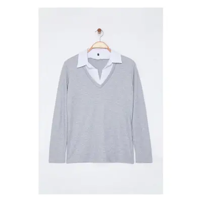 Trendyol Curve Gray Jersey Knitted Plus Size Blouse