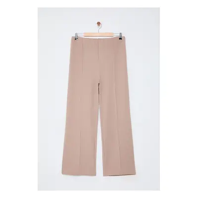 Trendyol Curve Mink Ribbed Detailed Elastic Waist Knitted Wide Leg Plus Size Trousers