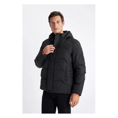 DEFACTO Water Repellent Hooded Coat Slim Fit Slim Cut Zippered Snap Closure Pocket Coat