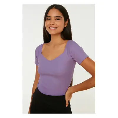 Trendyol Lilac Fitted Cotton Stretch Knitted Blouse