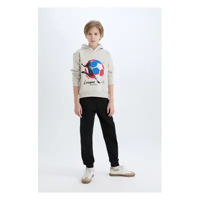 DEFACTO Boy 2-Piece Set Thick Hooded Printed Sweatshirt Elastic Waist Tracksuit Bottoms