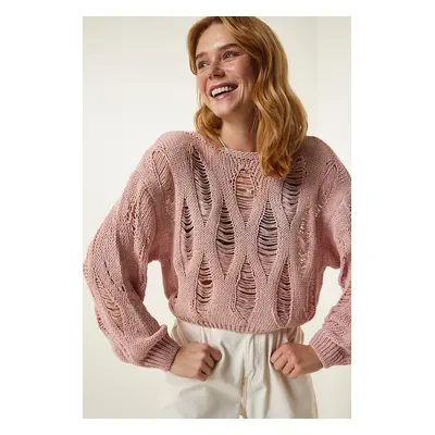 Happiness İstanbul Powder Boat Neck Seasonal Openwork Knitwear Sweater