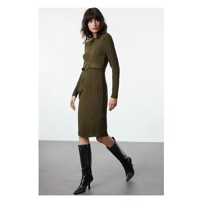 Trendyol Khaki Mini Knitted Belted Dress