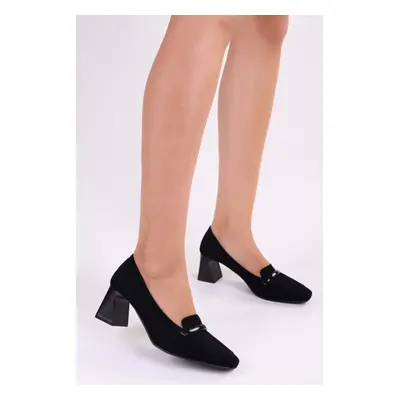 Shoeberry Women's Wolfe Black Suede Casual Heel Shoes