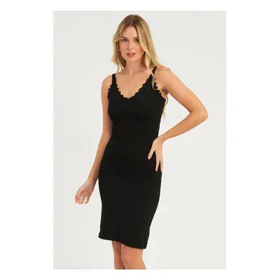 Cool & Sexy Women's Black Stair Neck Gathered Midi Dress